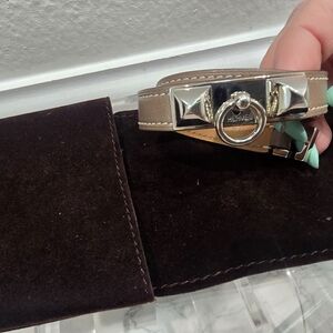 Hermès Tan Leather Bracelet with Silver Hardware